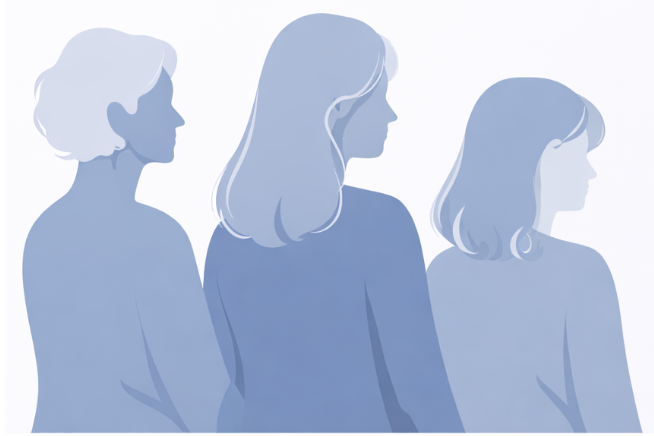 Tres generaciones de mujeres simbolizando la herida materna y su transmisión emocional